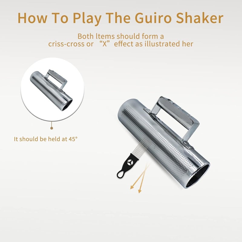 BIGBILLION Guiro Stainless Steel Guiro Instrument 8" 3" Latin Percussion Musical Shaker Instruments with Scraper for Live Performance - Image 4